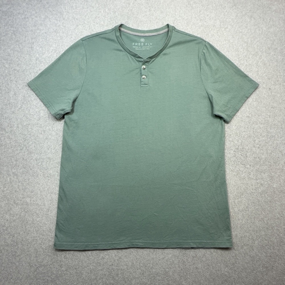 Free Fly Henley Shirt Mens Medium Green Bamboo Cotton Short Sleeve Tee Fishing